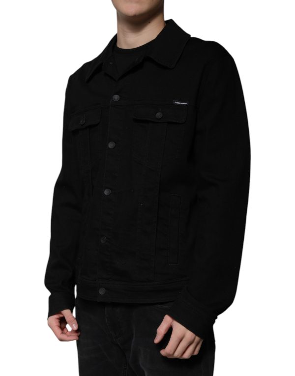 Black DG Cotton Stretch Denim Jacket - Image 3