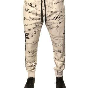 White Printed Cotton Jogger Sweatpants Pants