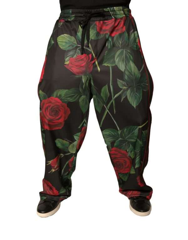 Black Floral Polyester Jogger Sweatpants Pants - Image 2