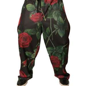 Black Floral Polyester Jogger Sweatpants Pants