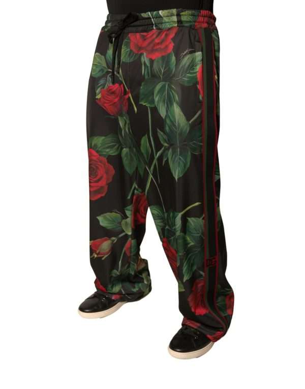 Black Floral Polyester Jogger Sweatpants Pants - Image 3
