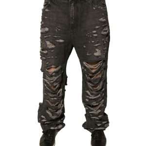 Gray Tattered Cotton Straight Men Denim Jeans