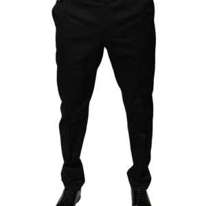 Black Cotton Tapered Formal Dress Pants