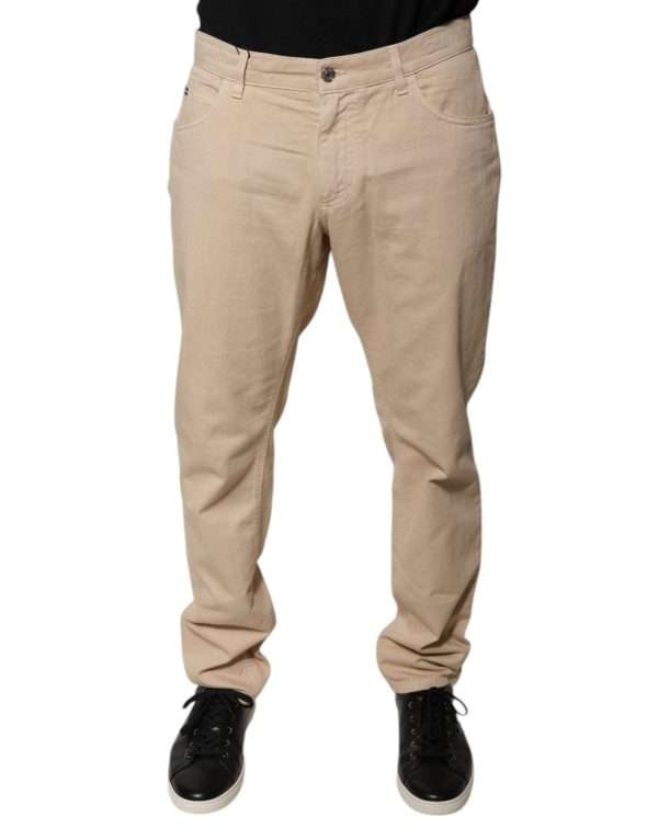 Beige Cotton Mid Waist Skinny Denim Jeans - Image 2