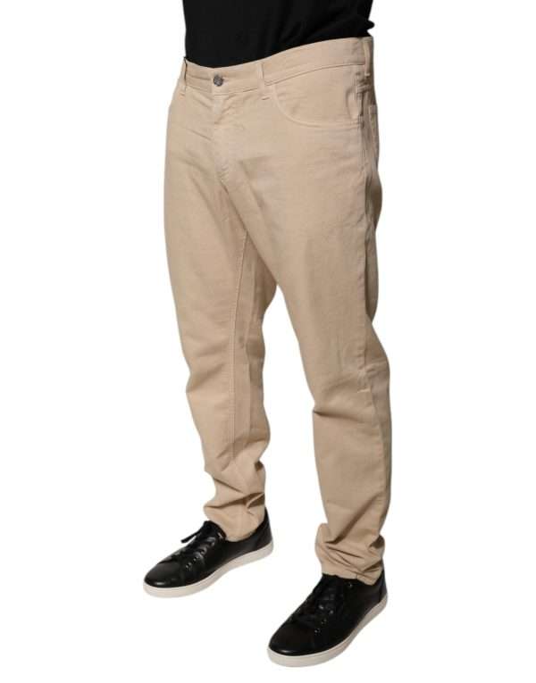 Beige Cotton Mid Waist Skinny Denim Jeans - Image 3