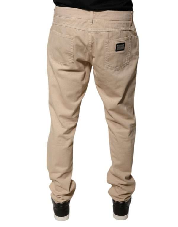 Beige Cotton Mid Waist Skinny Denim Jeans - Image 4