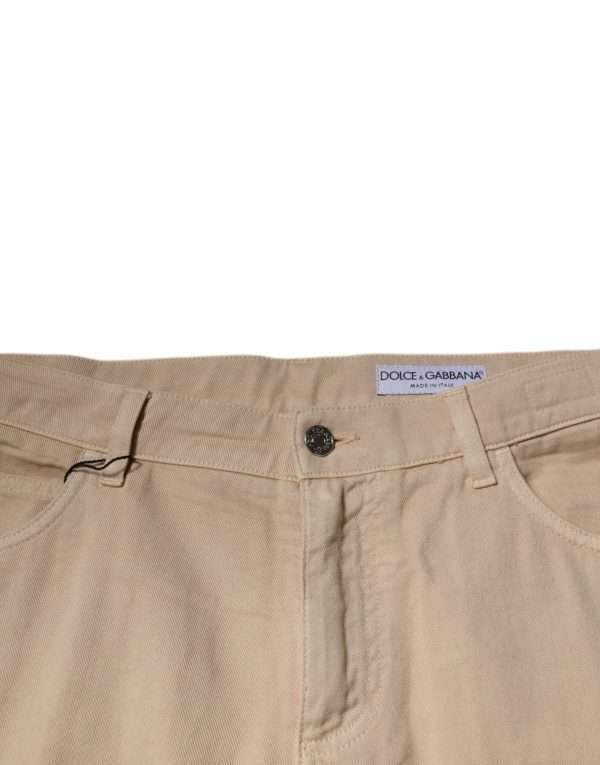 Beige Cotton Mid Waist Skinny Denim Jeans - Image 5