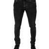 Black Cotton Stretch Skinny Men Denim Jeans - Image 2