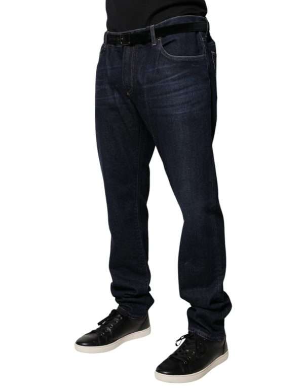 Dark Blue Cotton Skinny Denim Jeans - Image 3