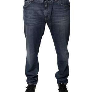 Dark Blue Cotton Logo Skinny Denim Jeans