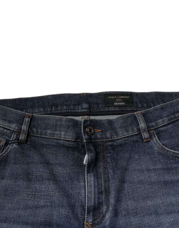 Dark Blue Cotton Logo Skinny Denim Jeans - Image 5