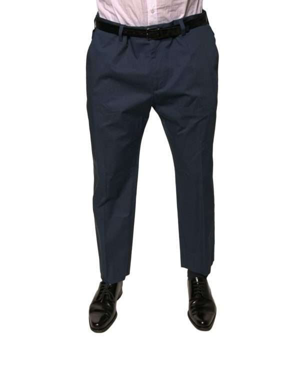 Blue Cotton Men Skinny Dress Pants - Image 2