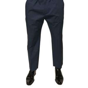 Blue Cotton Men Skinny Dress Pants