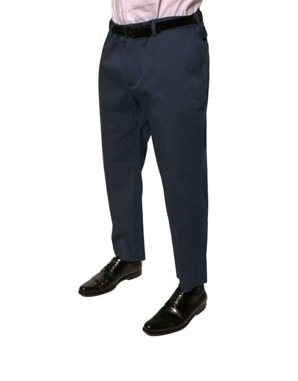 Blue Cotton Men Skinny Dress Pants - Image 3
