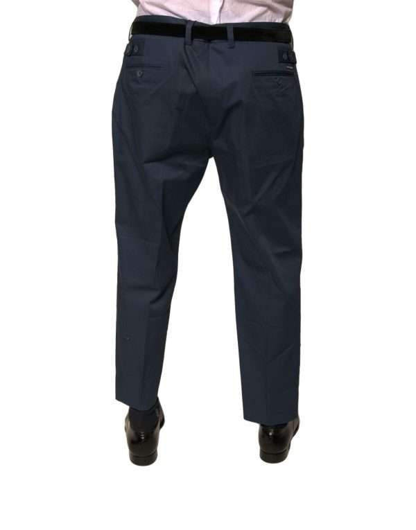 Blue Cotton Men Skinny Dress Pants - Image 4