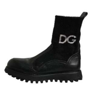 Black DG Logo Horse Sock Ankle Boots Shoes