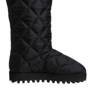 Black Polyester Padded Mid Calf Boots Winter Shoes