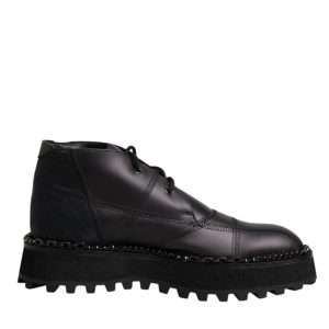 Black Leather Lace Up Ankle Boots Shoes