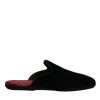 Black Viscose Velvet Slides Flat Slipper Shoes - Image 7