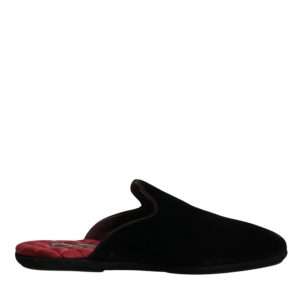 Black Viscose Velvet Slides Flat Slipper Shoes