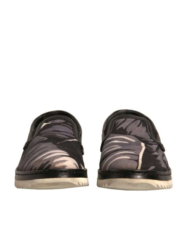 Black Canvas Tropical Print Slip On Shoes - Image 2