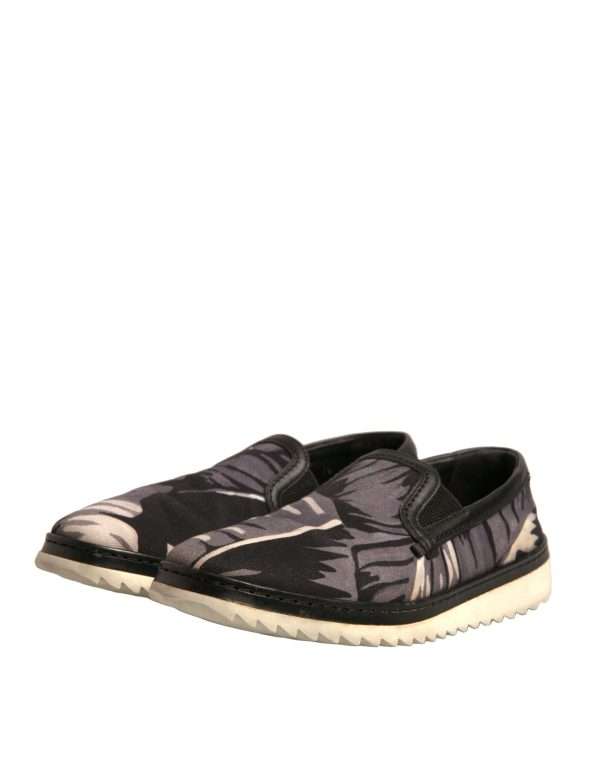 Black Canvas Tropical Print Slip On Shoes - Image 4