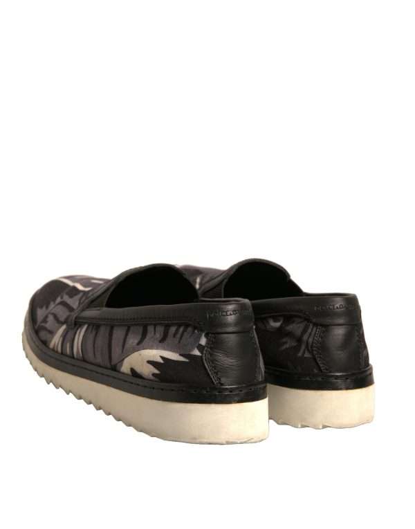 Black Canvas Tropical Print Slip On Shoes - Image 5