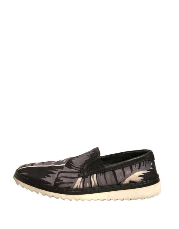 Black Canvas Tropical Print Slip On Shoes - Image 6
