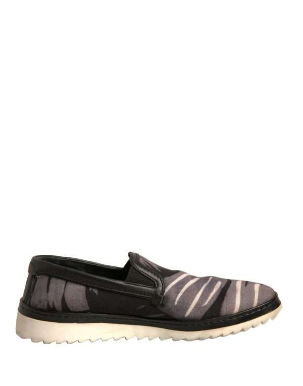 Black Canvas Tropical Print Slip On Shoes - Image 7