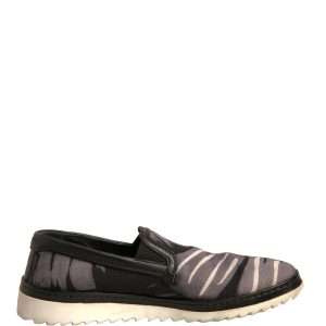 Black Canvas Tropical Print Slip On Shoes