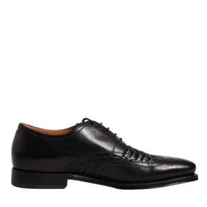 Black Leather Derby Wingtip Lace Up Formal Dress Shoes
