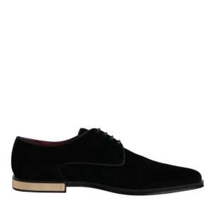 Black Velvet Cotton Lace Up Derby Shoes