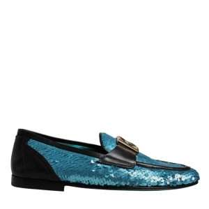Blue Sequined Loafers Formal Dress Shoes