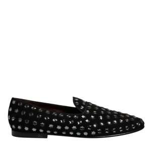 Black Crystal Embellished Loafers Dress Shoes