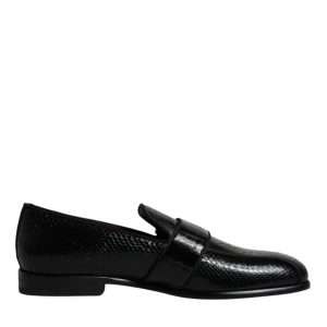 Black Exotic Leather DG Logo Loafers Formal Dress Shoes