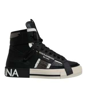 Black Silver Leather High Top Sneaker Shoes