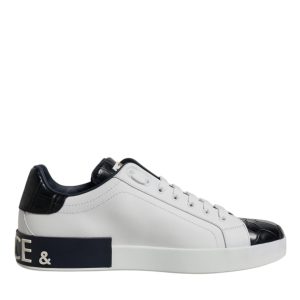 White Black Leather Portofino Sneakers Shoes