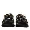 Black Leather Studded Slides Sandals Shoes - Image 2
