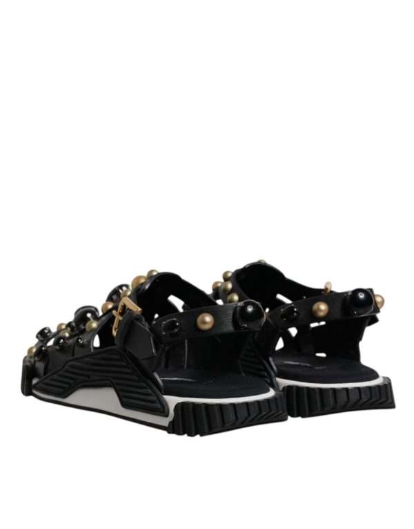 Black Leather Studded Slides Sandals Shoes - Image 5