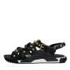 Black Leather Studded Slides Sandals Shoes - Image 6