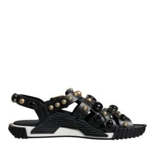 Black Leather Studded Slides Sandals Shoes
