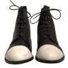 Black White Leather Lace Up Flats Ankle Boots Shoes - Image 2