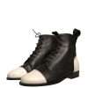 Black White Leather Lace Up Flats Ankle Boots Shoes - Image 3