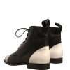 Black White Leather Lace Up Flats Ankle Boots Shoes - Image 4