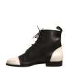 Black White Leather Lace Up Flats Ankle Boots Shoes - Image 5