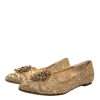 Gold Crystal Loafer Lace Ballet Flats Shoes - Image 3
