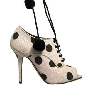 White Black Polka Dot Peep Toe Ankle Boots Shoes