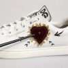 White Leather Heart Embellished Sneakers Shoes - Image 8