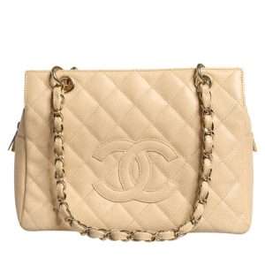 Beige Caviar De Coco Chain Leather Purse Bag