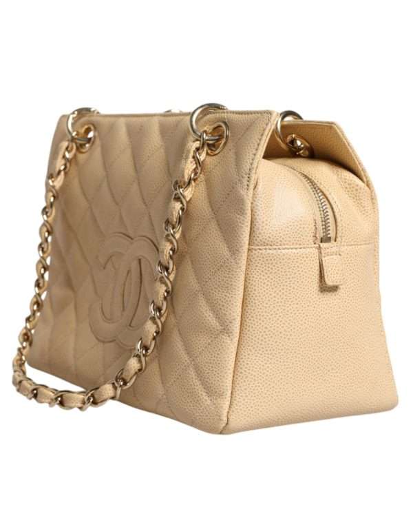 Beige Caviar De Coco Chain Leather Purse Bag - Image 2